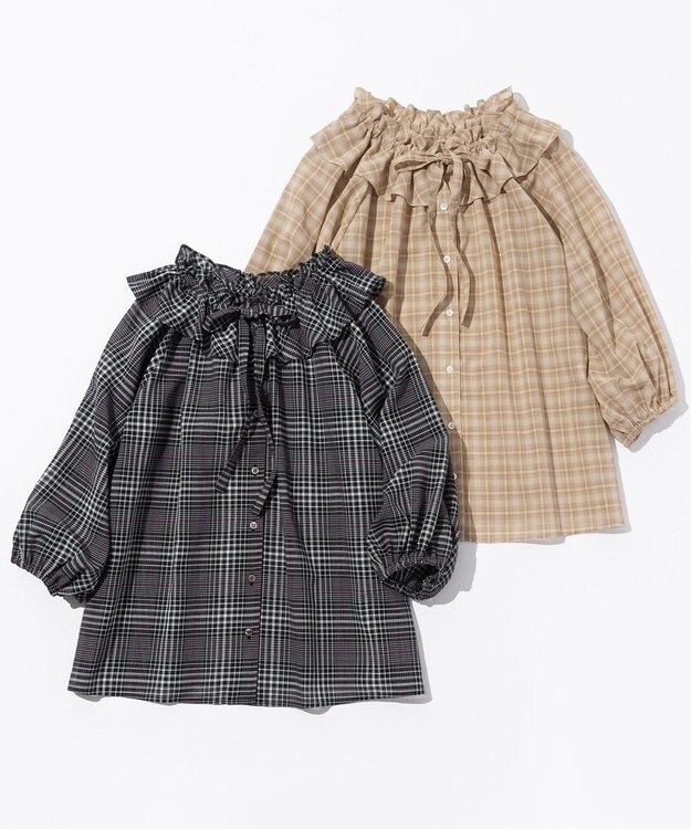 組曲 S ライトトロピカルロールネック ブラウス ベージュ系3