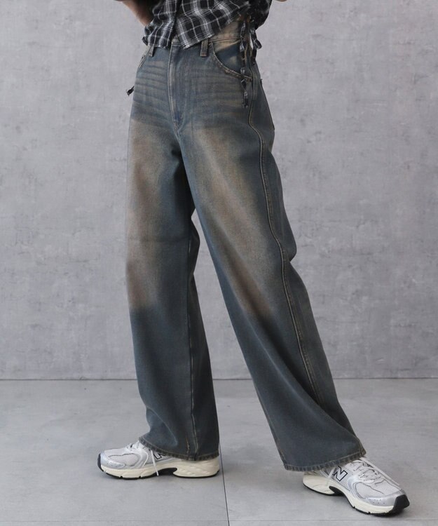 WEGO 【新色追加/美脚/XSSMLサイズ展開】ストレートデニムパンツ デニム濃加工色