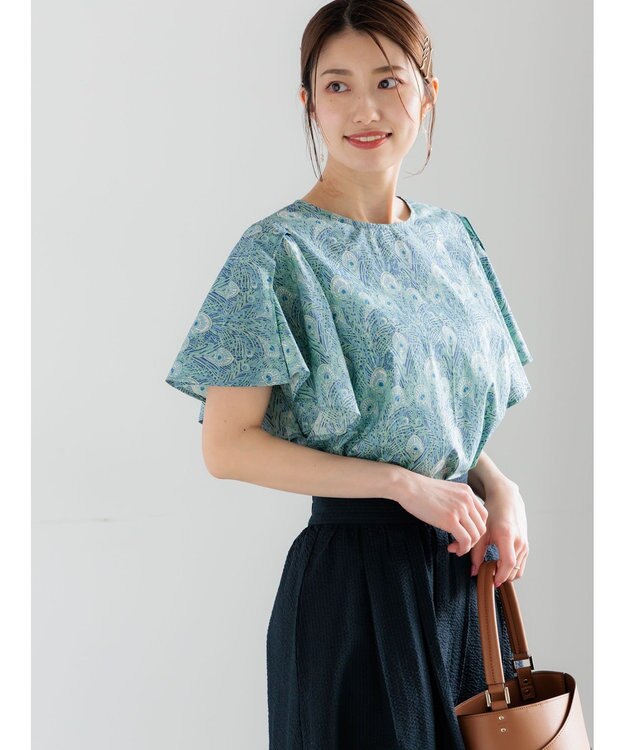 Te chichi 【LIBERTY FABRICS】フレアスリーブブラウス ターコイズブルー