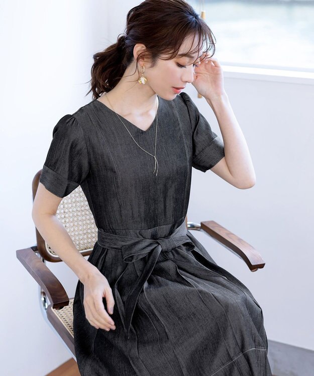 Tiaclasse L デニムフレアワンピース ブラック