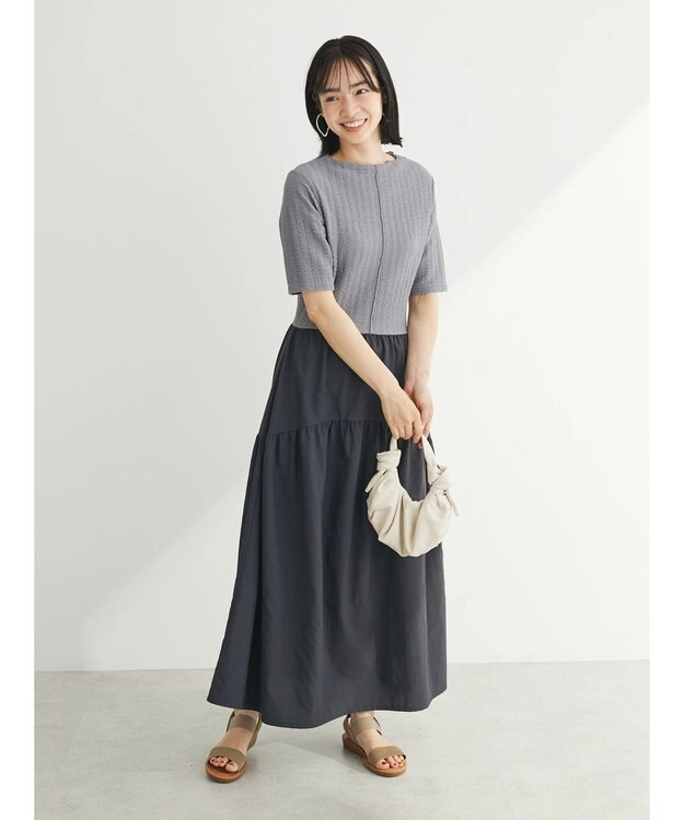 Green Parks しぼドッキングワンピース Charcoal Gray