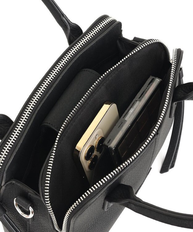 style code ９月18日入荷【 500ml ペットボトル収納可能 】ダブルファスナー　三層仕切り ミニショルダー ハンドバッグ ブラック