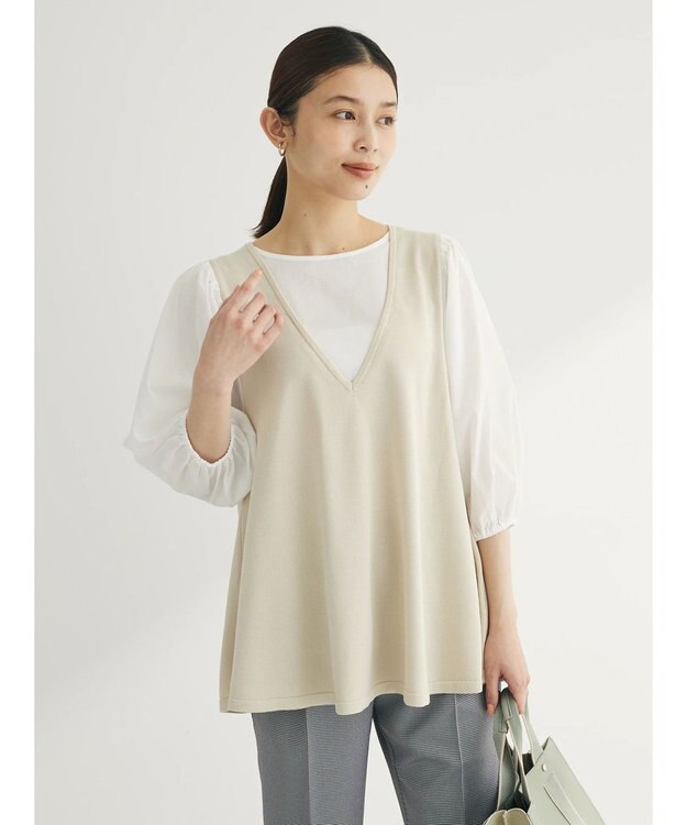 Green Parks ベスト風ドッキングニットプルオーバー Light Beige