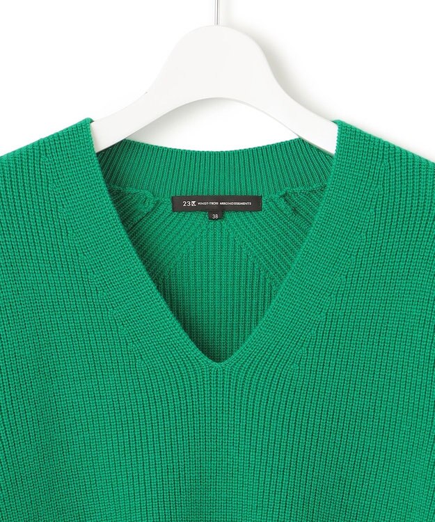23区 【洗える】ウールミドルゲージ Vネック ニット グリーン系