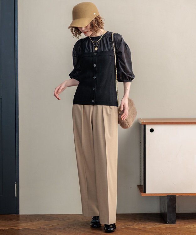 23区 【新色追加/洗える】クリアトリコットジャージー ギャザーデザイン カットソー ブラック系