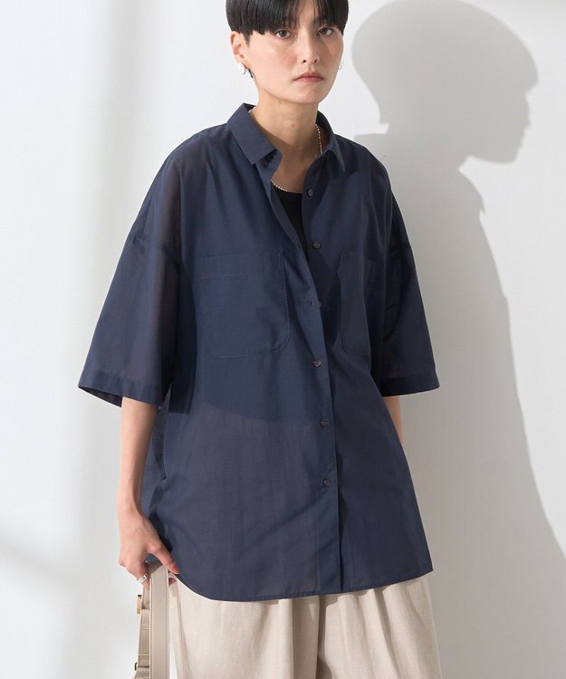 AMERICAN HOLIC イージーケア+接触冷感Wポケットオーバーシャツ Navy