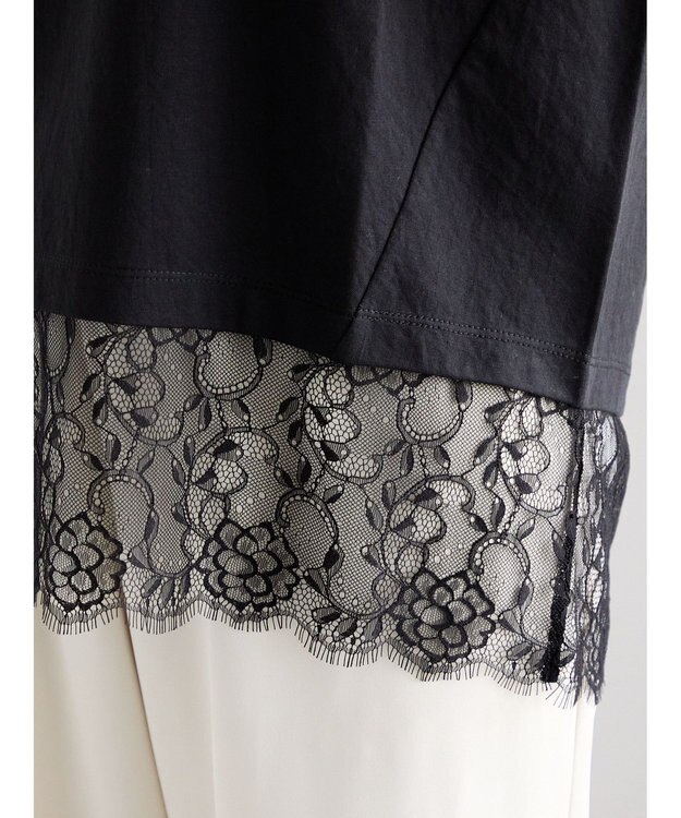 Te chichi 【接触冷感/マシンウォッシャブル】レースヘムTシャツ《2026 SUMMER LOOK item》 ブラック