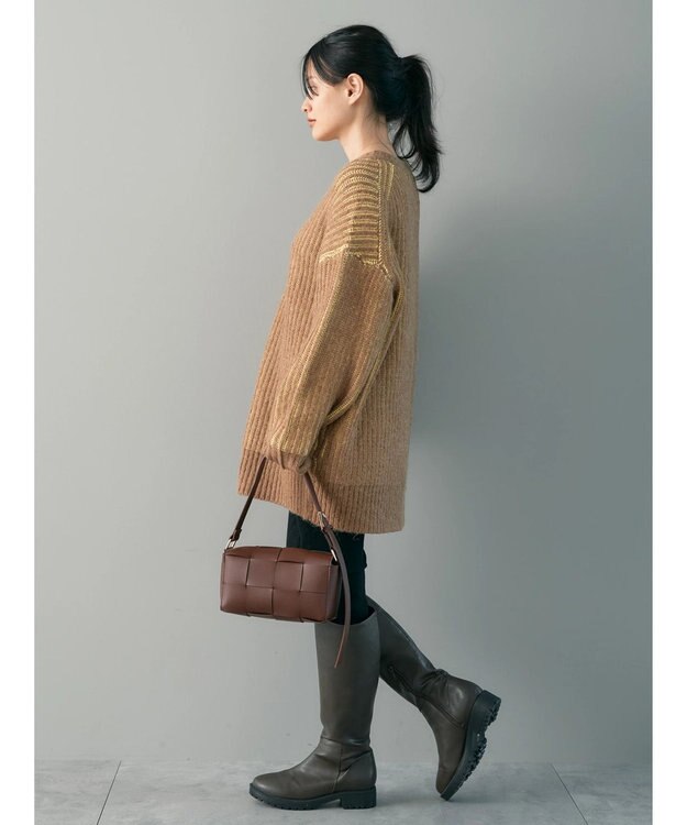 AMERICAN HOLIC バイカラー片畦ニットチュニック Mocha