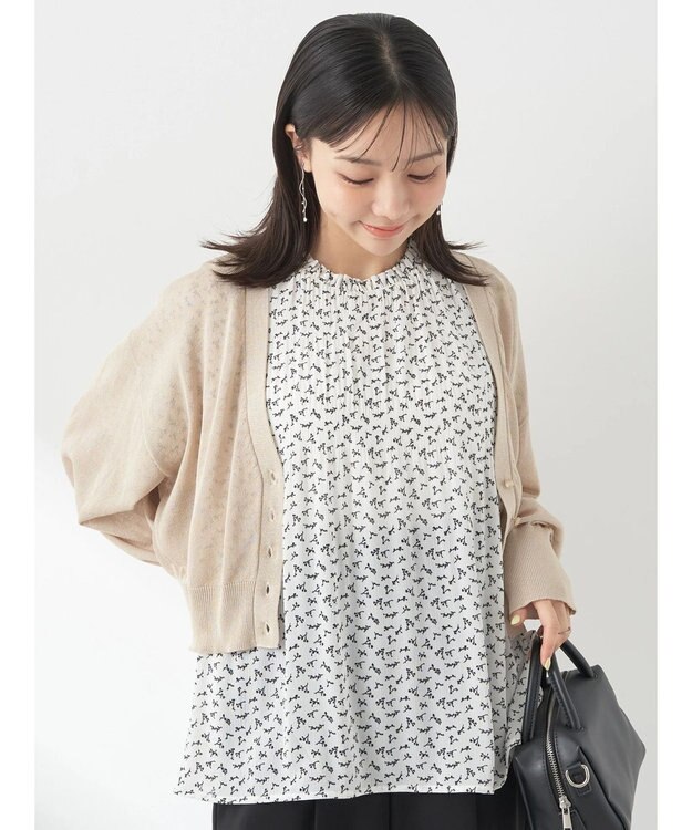 earth music&ecology シアーラメＶネックカーディガン Beige