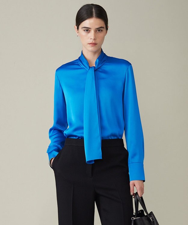 ICB 【洗える】 ヴィンテージストレッチサテン ブラウス サファイア系