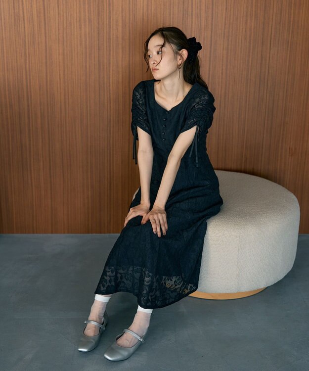 earth music&ecology パネル切り替えレースワンピース Black