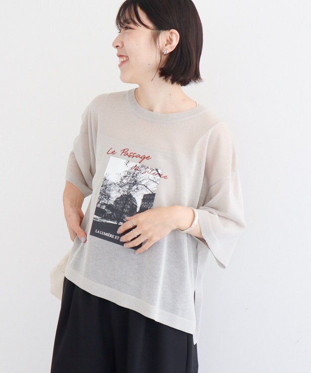 Green Parks アソートロゴ半袖シアーニットプルオーバー Gray