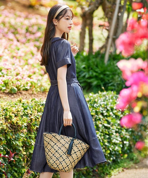 Tiaclasse デニムフレアワンピース ネイビー