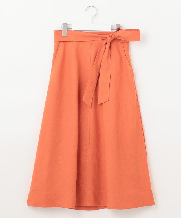 自由区 【接触冷感/セットアップ着用可】トリアセテートツイル フレアスカート オレンジ系