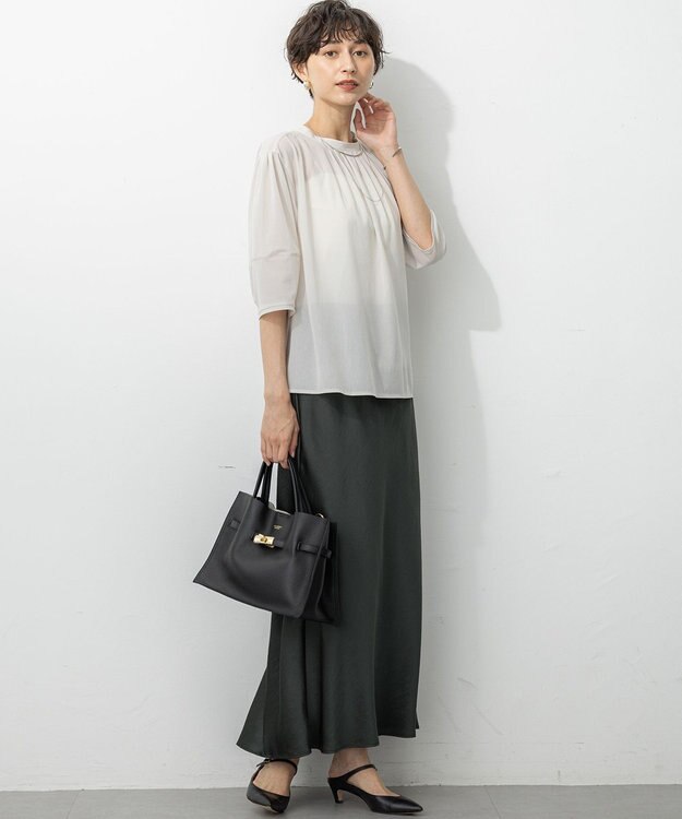 23区 S 【洗える】テクスチャーサテン ナロー スカート グレー系