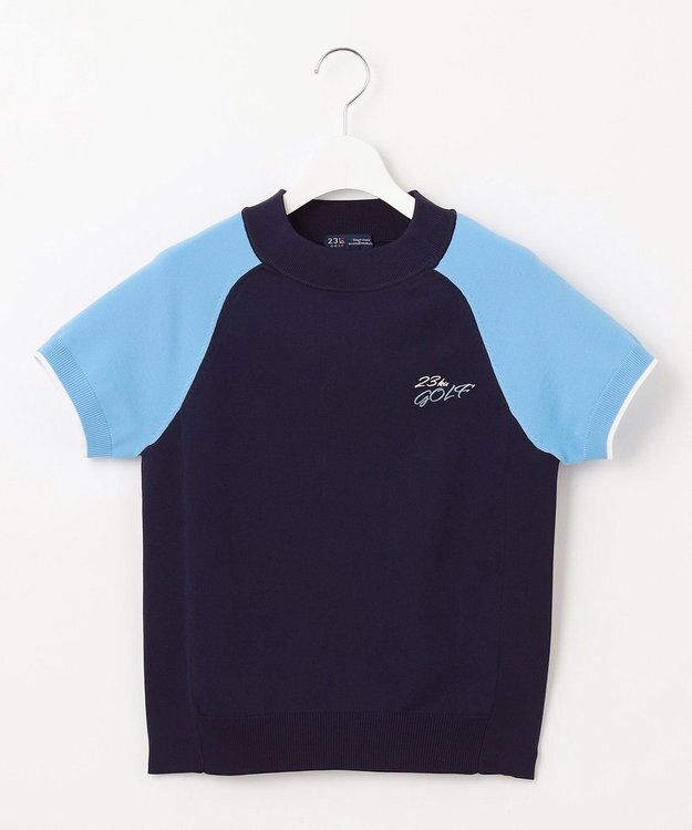 23区GOLF 【WOMEN】【ウォッシャブル】バイカラー モックネック ニット ネイビー系