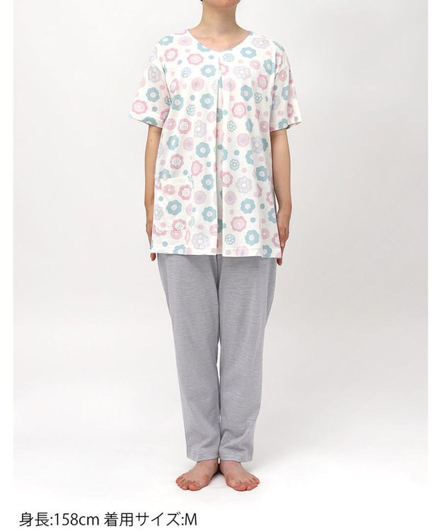 Wing パジャマ 綿100%(本体) 天竺素材 5分袖 半袖 長ズボン レディース EP8045 ウイング／ワコール ピンク