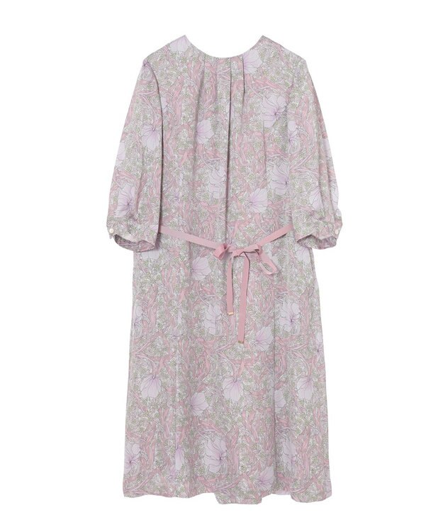 DAKS ボタニカルプリント七分袖ワンピース ピンク