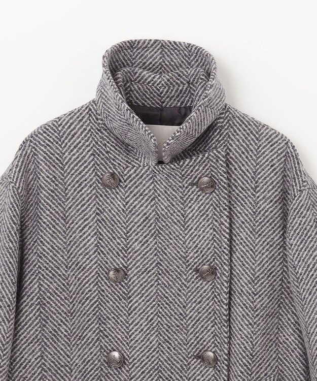 GRACE CONTINENTAL ヘリンボーンピーコート グレー
