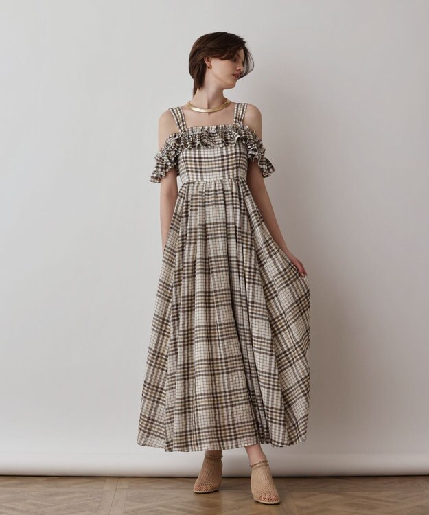 GRACE CONTINENTAL チェックサッカーワンピース ブラウン