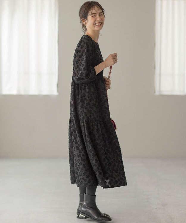 組曲 S カットジャカードティアードワンピース ブラック系