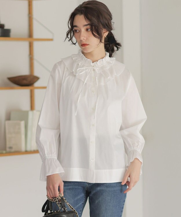 組曲 【2WAY】エアリーシャーティングフリル襟 ブラウス ホワイト系