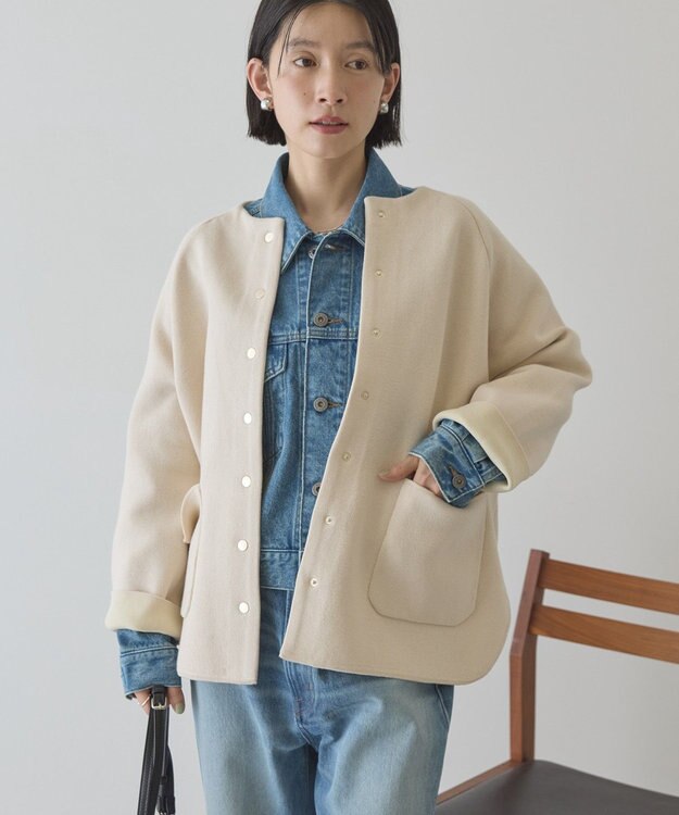 AMERICAN HOLIC Wフェイスラウンドヘム ラグランニットカーディガン Light Beige