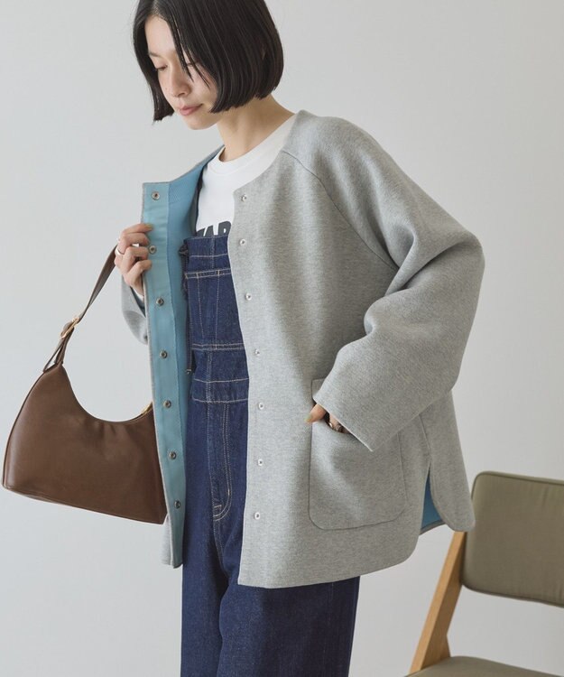 AMERICAN HOLIC Wフェイスラウンドヘム ラグランニットカーディガン Gray Mixture