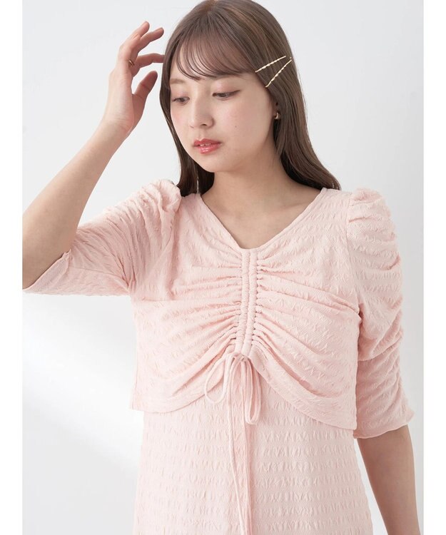 earth music&ecology やわらかカットソーレイヤード見えワンピース Pink