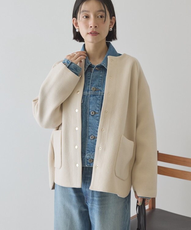 AMERICAN HOLIC Wフェイスラウンドヘム ラグランニットカーディガン Light Beige