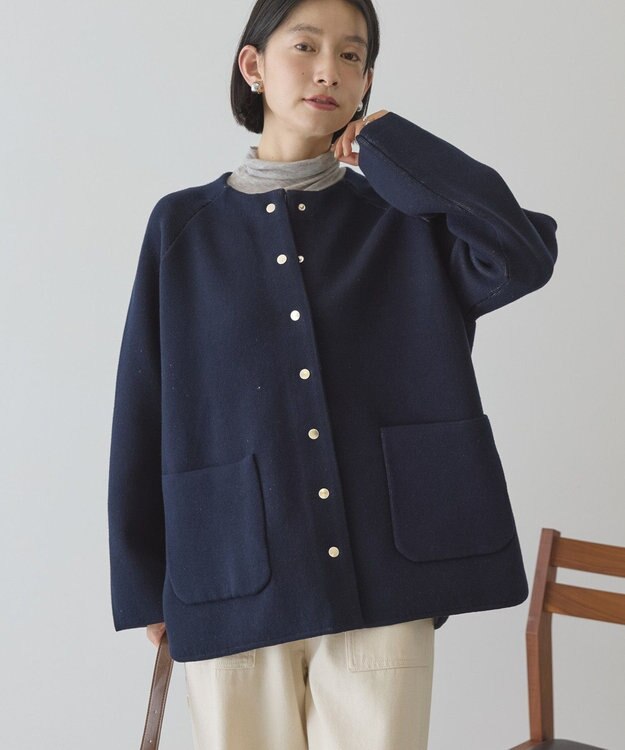 AMERICAN HOLIC Wフェイスラウンドヘム ラグランニットカーディガン Dark Navy