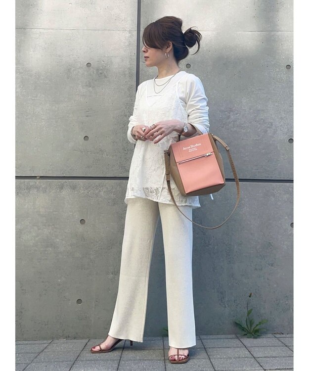 Green Parks AnriettMusee シャーリングスリーブＴシャツ＋レースキャミソールＳＥＴ Off White