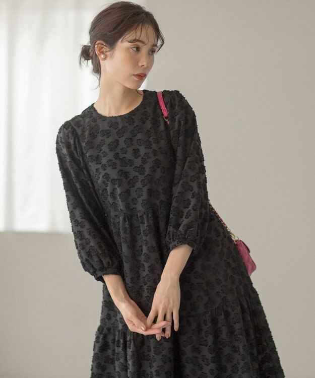 組曲 S カットジャカードティアードワンピース ブラック系