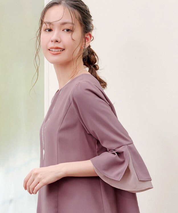 Tiaclasse 【新色追加・洗える】シフォンフレア袖チュニックブラウス ピンク