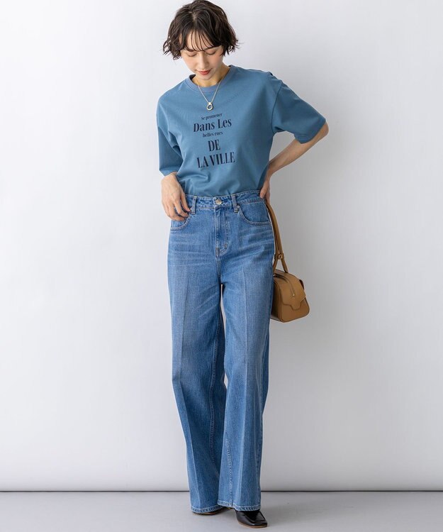 23区 L 【FUDGE掲載/滝沢眞規子さん着用/RED CARD TOKYO×23区】 センタープレス デニム ワイド パンツ ライトブルー系