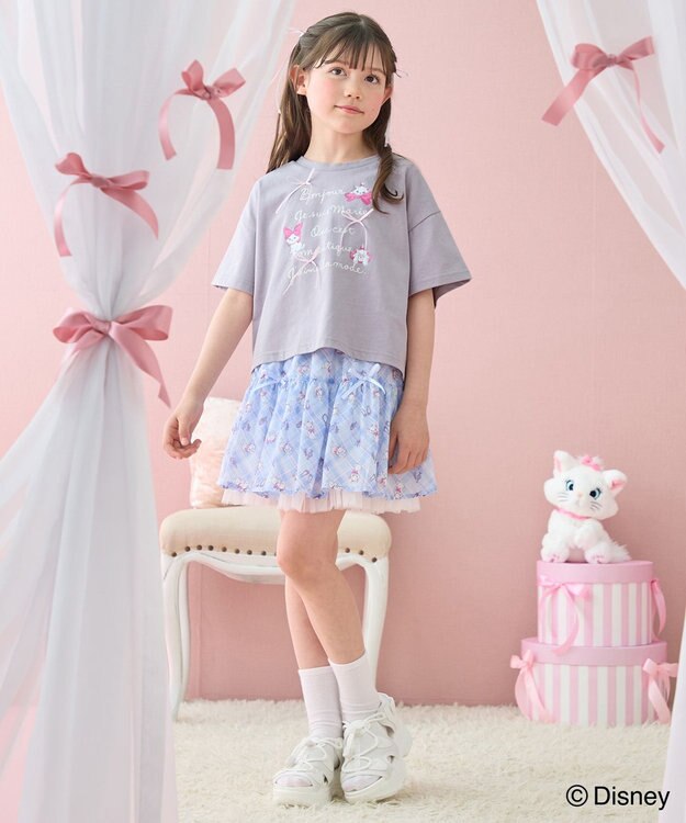 ANY KIDS 【ディズニー/マリー】チェック柄 総柄スカパン サックスブルー