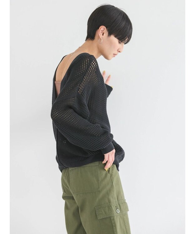 AMERICAN HOLIC ２ＷＡＹメッシュ編みニットカーディガン Black