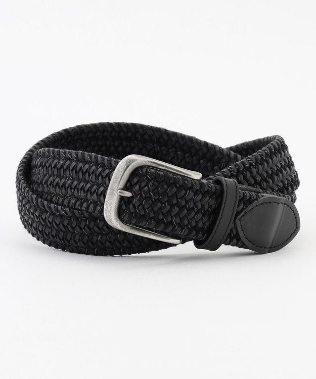 JOSEPH ABBOUD 【イタリア素材・ストレッチ・日本製】レザーメランジストレッチ ベルト ブラック系