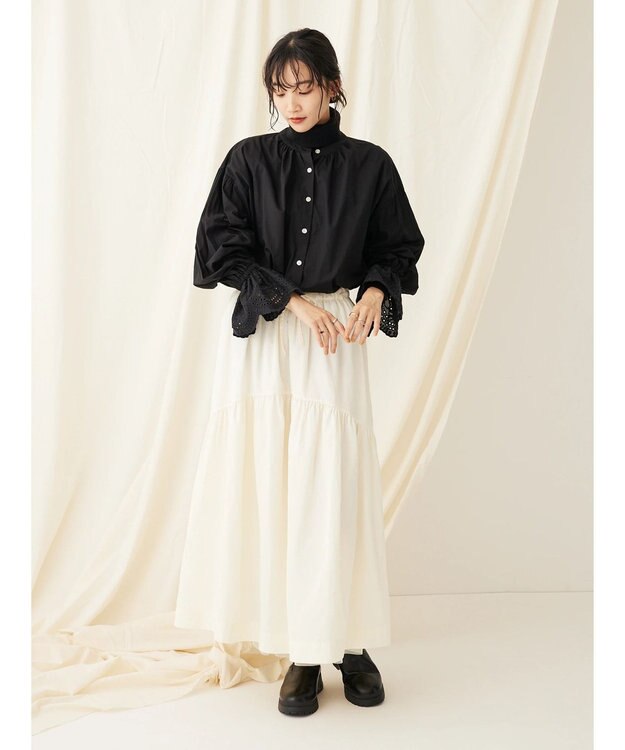 CRAFT STANDARD BOUTIQUE スカラレース袖ブラウス Black