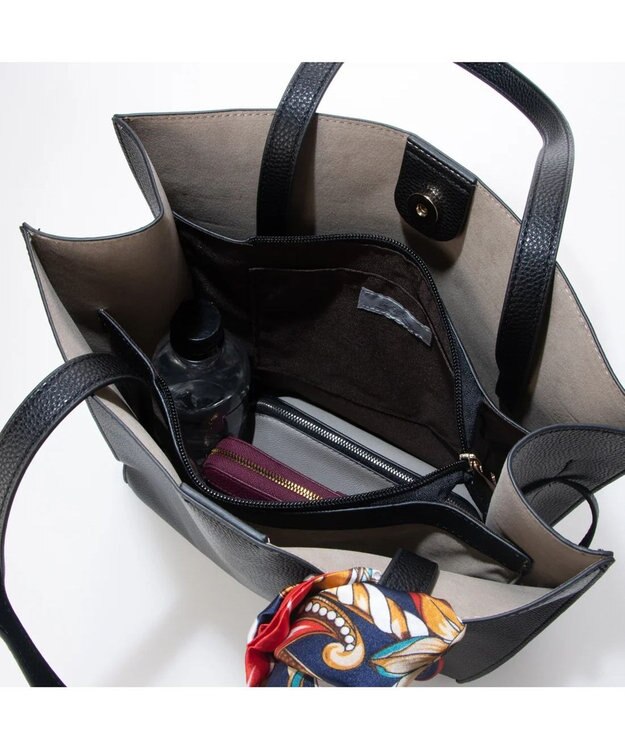 UNBILLION cachecache ビッグスカーフ付きサイド結びトート ブラック