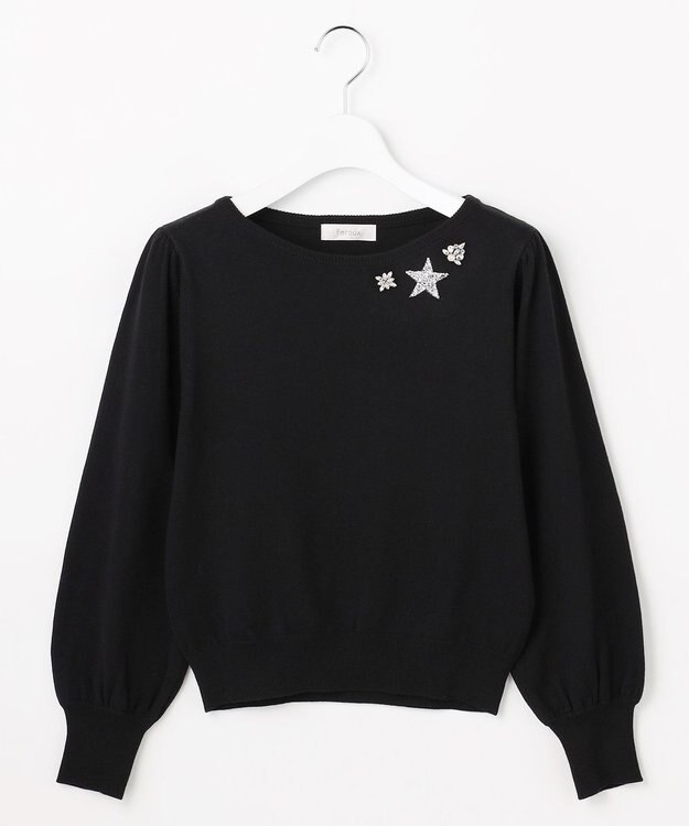 Feroux ブローチデザインニット プルオーバー ブラック系