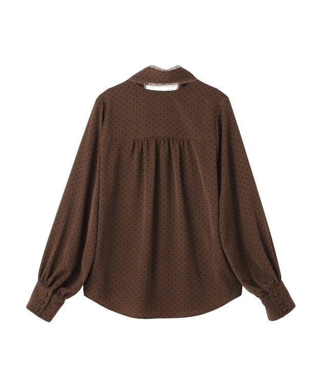 YECCA VECCA ドット柄レースボウタイ付きVネックブラウス Brown