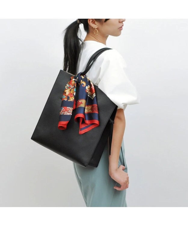 UNBILLION cachecache ビッグスカーフ付きサイド結びトート ブラック