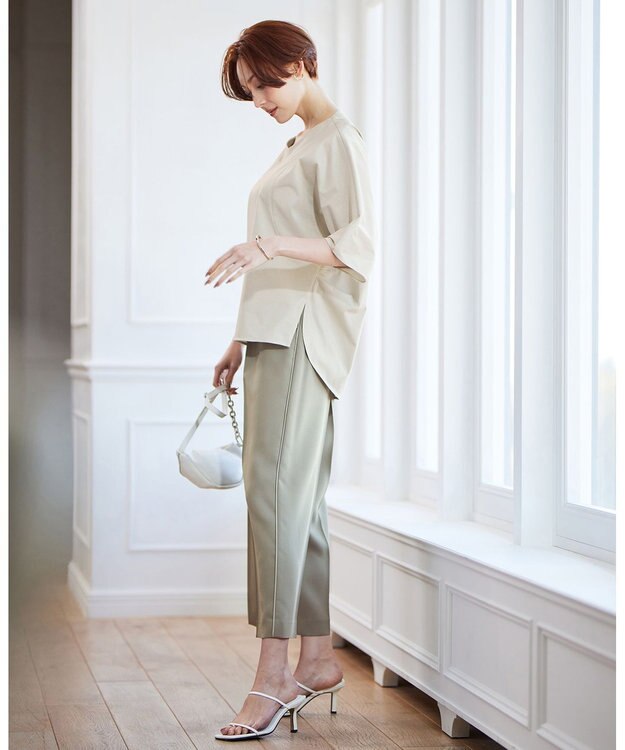 ICB 【WEB限定カラーあり】FluidBackSatin ワイドクロップドパンツ オリーブ系