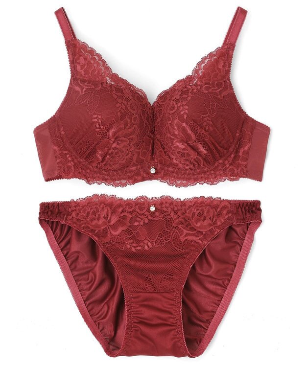 San-ai Resort（三愛水着楽園） 【northerly bra フィットシリーズ 谷間メイク】 カシュクールレースモールド ブラジャー＆ショーツSet B～Fカップ ボルドー