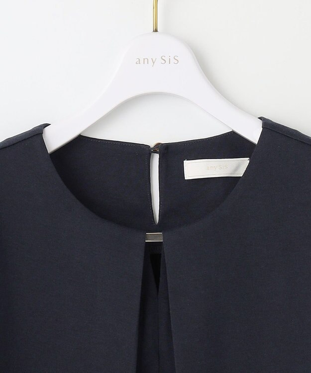 ANY SIS 【吸水速乾・UVケア・接触冷感】コンフォートジャージークリアフレンチスリーブ カットソー ネイビー