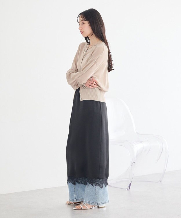 earth music&ecology ボタンアソートクルーネックカーディガン Beige