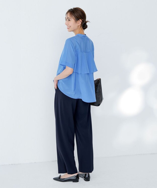 J.PRESS LADIES S 【WEB限定カラーあり・洗える・速乾・接触冷感】リライムライトローン バックフリル ブラウス ブルー系