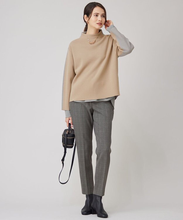 自由区 【セットアップ対応・洗える】ウールミラノボトルネック ニット モカ×ライトグレー