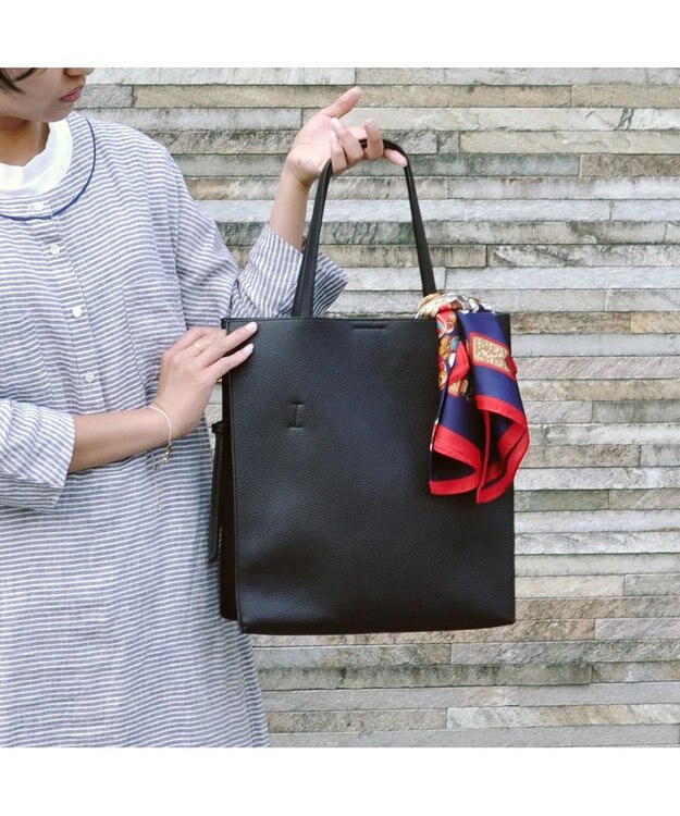 UNBILLION cachecache ビッグスカーフ付きサイド結びトート ブラック